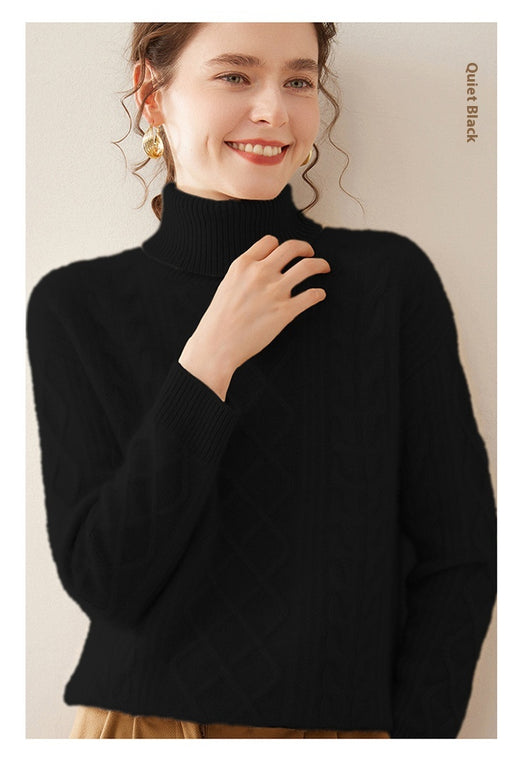 Suéter Cashmere Suelto con Cuello Alto - Tejido Grueso de Tres Capas - Image 18