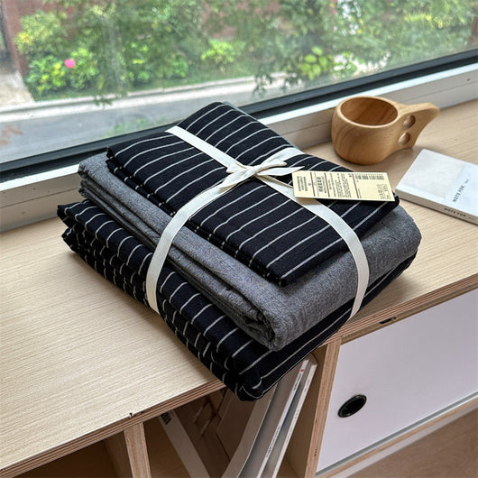 Juego de Cama Retro Japonés de Algodón con Rayas Clásicas - 4 Piezas - Image 12
