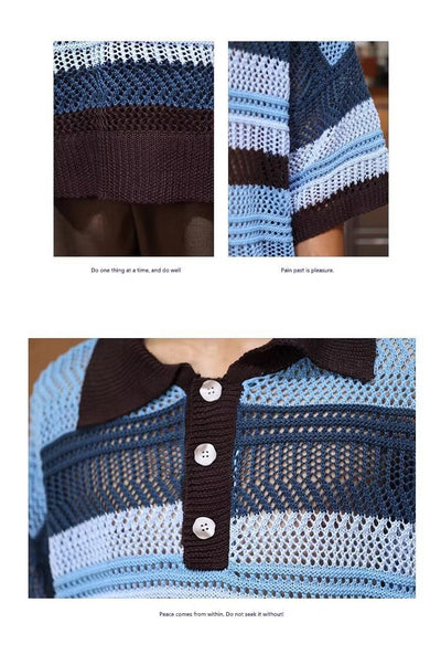 Playera Retro de Punto con Cuello Solapa y Detalles Calados - Image 8