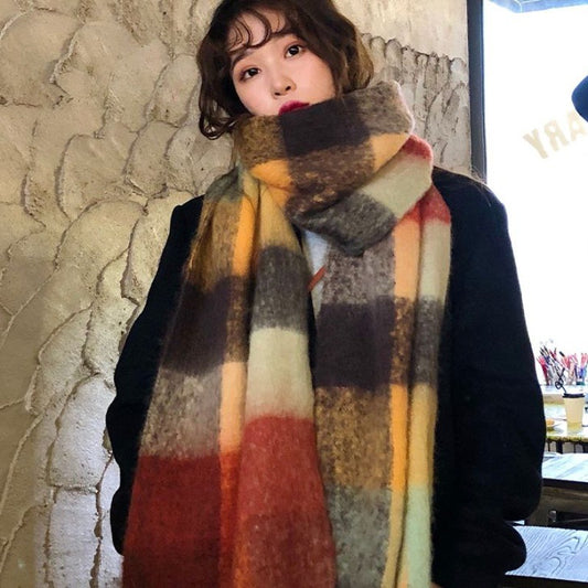 Bufanda de Cuadros Arcoíris en Faux Cashmere Cálido para Mujer
