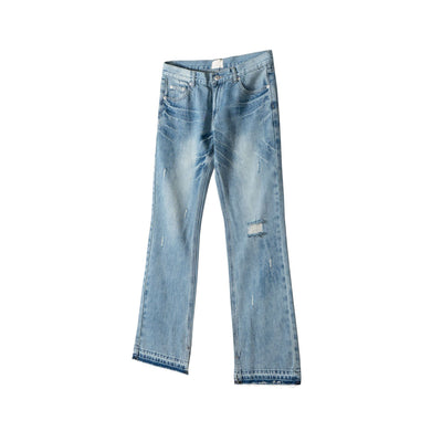 Pantalones Bootleg Paris Style con Patrón Rayo Efecto Lavado y Corte Desgarrado - Image 3