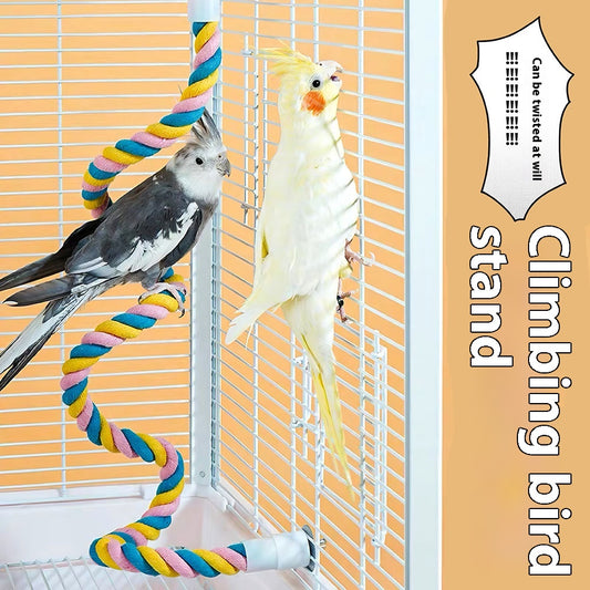 Colorful twisted cotton rope bird perch with plastic end caps, 41.5cm long, for climbing and nibbling. - Image 2