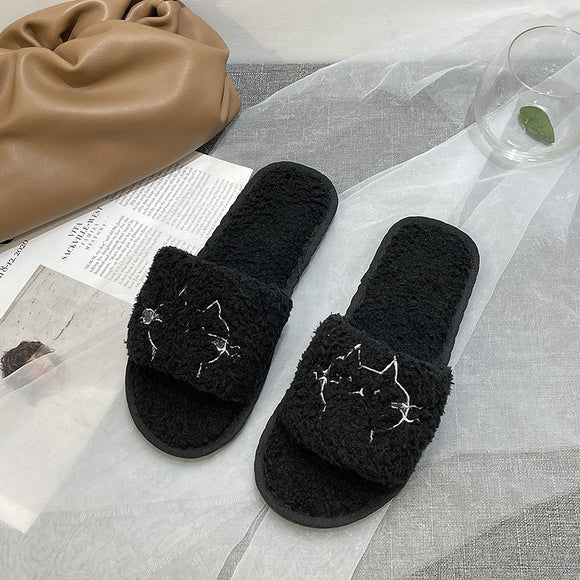 Pantuflas Planas Cálidas para Casa con Diseño de Gato