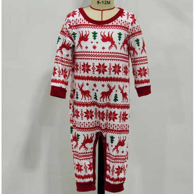 White long-sleeved pajama set with red and green Fair Isle Christmas pattern featuring reindeer and trees. - Image 8
