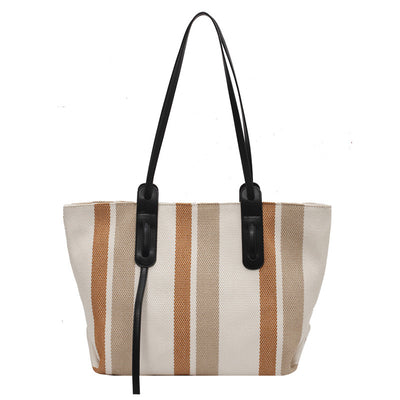 Bolsa Tote de Lona con Asa Simple - Diseño a Rayas con Contraste de Colores - Image 4