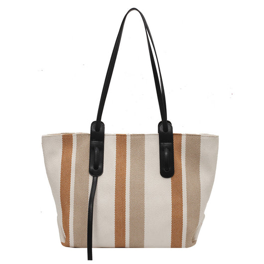 Bolsa Tote de Lona con Asa Simple - Diseño a Rayas con Contraste de Colores - Image 4