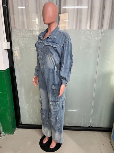 Jumpsuit Denim Overol Lavado Vintage con Múltiples Bolsillos - Image 21