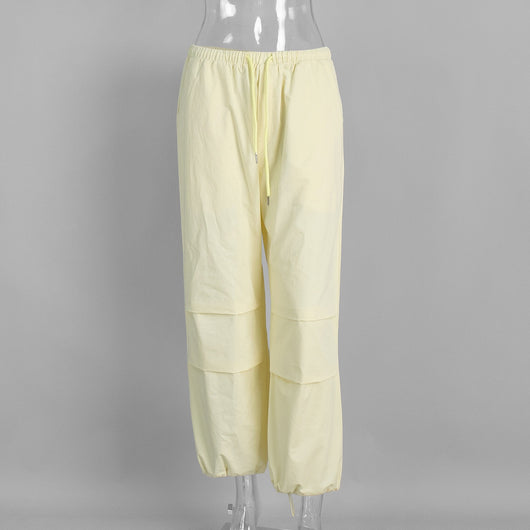 Pantalones Casuales Sueltos con Cordón Ajustable - Poliéster Liso para Mujer - Image 14