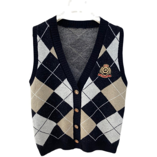 Chaleco Cardigan Cuadrille Estilo Universitario para Primavera y Otoño - Image 9
