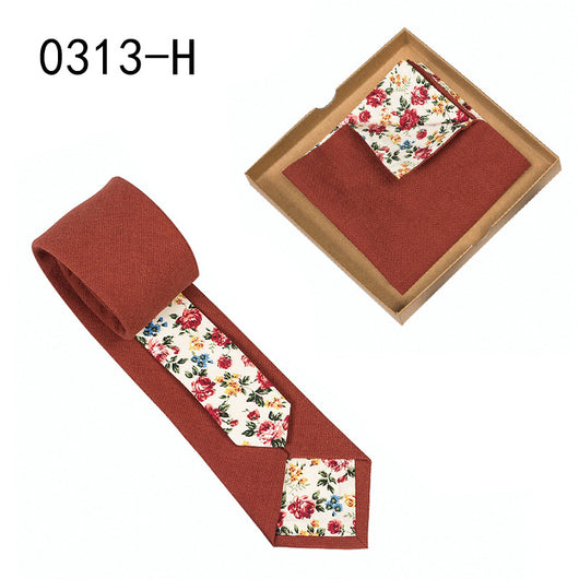 Corbata de Algodón con Estampado Floral y Pañuelo de Bolsillo - Image 11