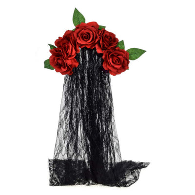 Diadema de Rosas Artificiales con Velo de Encaje - Image 3