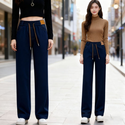 Pantalones Vaqueros Rectos de Cintura Alta con Forro Polar y Pierna Ancha - Image 7