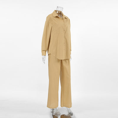 Conjunto Casual Khaki de Lino y Algodón - Camisa y Pantalón Ancho Estilo Urbano para Mujer - Image 12