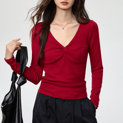 Blusa Elegante Escote Profundo con Nudo y Manga Larga - Image 2