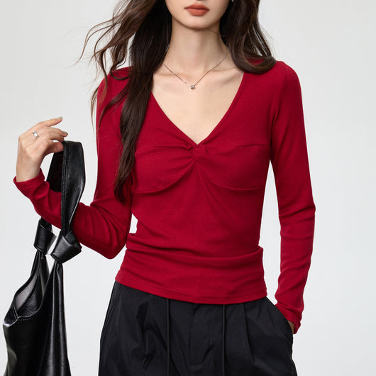 Blusa Elegante Escote Profundo con Nudo y Manga Larga - Image 2