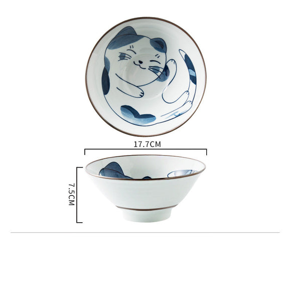 Tazón de Cerámica con Diseño de Gato para Ramen, Sopa y Ensalada - 7 Pulgadas