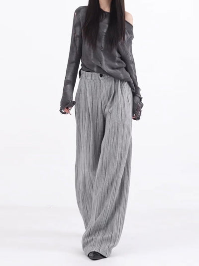 Pantalones Anchos Plisados con Rayas - Corte Casual Elegante - Image 7