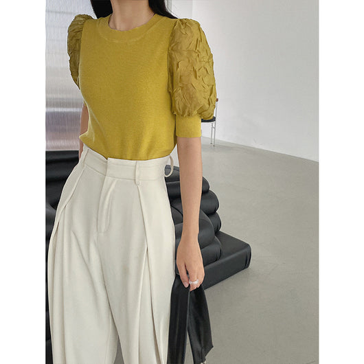 Blusa de Punto con Cuello Redondo y Mangas Abullonadas - Image 10
