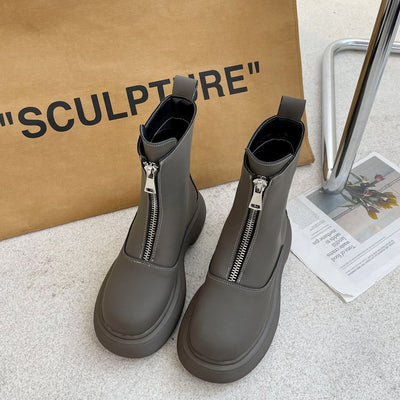 Botas Estilo Británico Gris Elefante con Suela Gruesa - Primavera y Otoño - Image 2