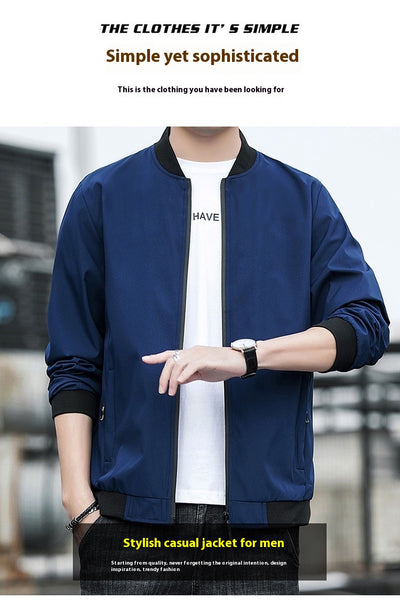 Chaqueta Hombre Primavera Otoño Cuello Alto Diseño Liso - Image 16