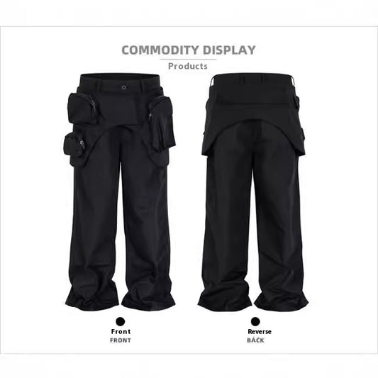 Pantalón Overol Ancho Deslavado con Bolsa Cintura Desmontable 2 en 1 - Image 2