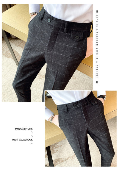 Pantalón de Vestir Slim Fit Cuadros Clásicos Británicos - Elegancia Coreana para Hombre - Image 12