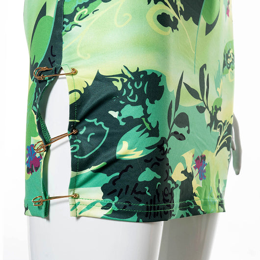 Vestido Estampado Flores con Hombro Inclinado y Detalles Calados - Image 5