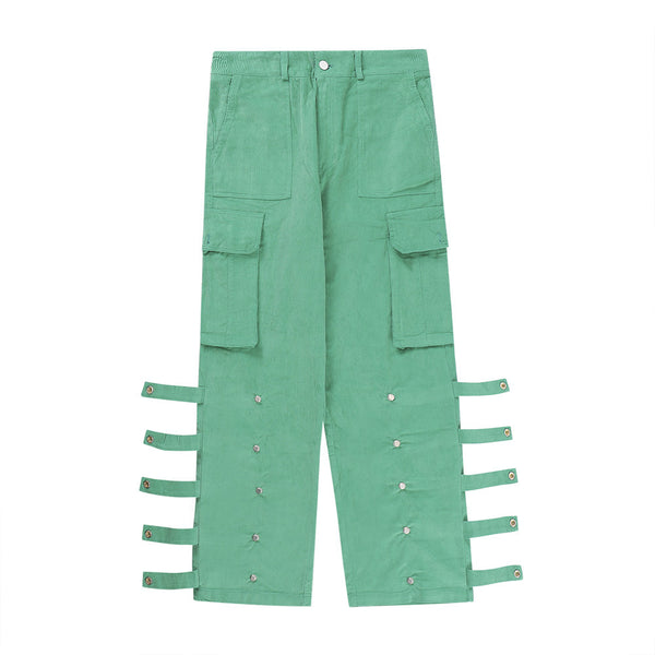 Pantalones de Trabajo Oversized con Bolsillos Grandes y Cintas Laterales