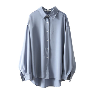 Blusa Suelta de Manga Larga Color Sólido con Drapeado Elegante - Image 5