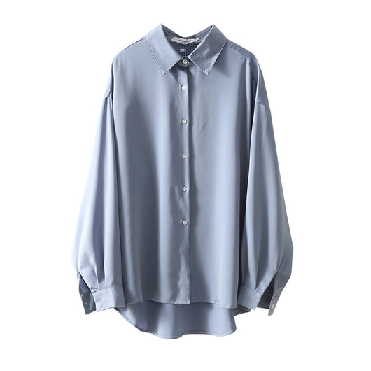 Blusa Suelta de Manga Larga Color Sólido con Drapeado Elegante - Image 5