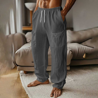 Pantalones Casuales de Algodón y Lino con Cintura Elástica y Bolsillos Múltiples - Image 8