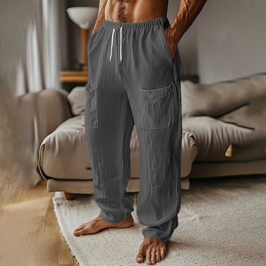 Pantalones Casuales de Algodón y Lino con Cintura Elástica y Bolsillos Múltiples - Image 8