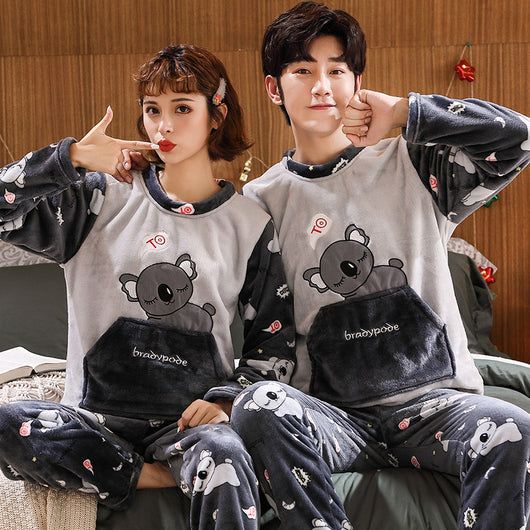 Pijama de Pareja en Franela Gruesa y Terciopelo - Conjunto Abrigado para Casa - Image 12
