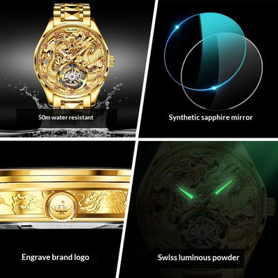Reloj de Lujo Dorado para Hombre con Tourbillón Resistente al Agua - Image 3