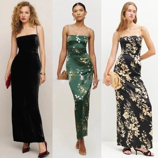 Vestido Maxi de Seda con Estampado Floral, Abertura Lateral y Cintura Ajustable