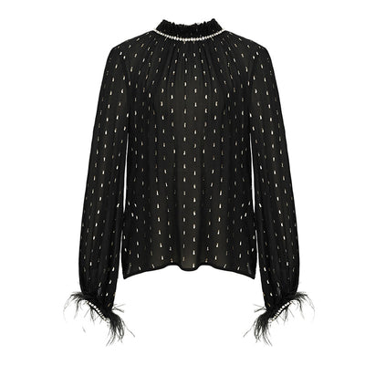 Blusa Larga de Seda Dorada para Otoño - Elegancia Negra Sofisticada - Image 2