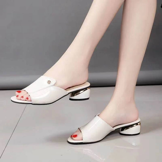 Sandalias de Piel Cómoda con Tacón Medio Dorado - Pantuflas Elegantes Tipo Pez - Image 20