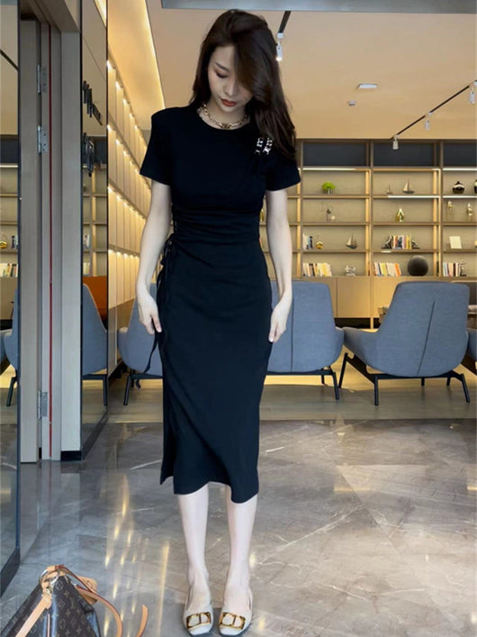 Vestido Camiseta Larga con Corte en Cintura y Cordón Ajustable para Mujer - Image 10