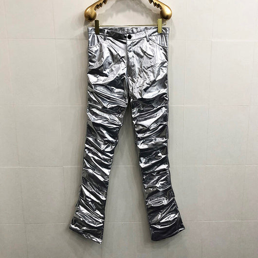 Pantalones de Cuero Plisados Acampanados Mirror Fit para Hombre y Mujer - Image 7