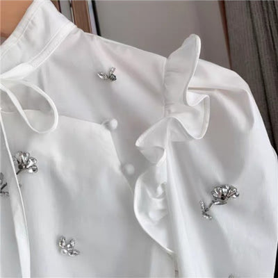 Camisa Monócromo Diamante Manga Larga Cuello Mao - Image 10