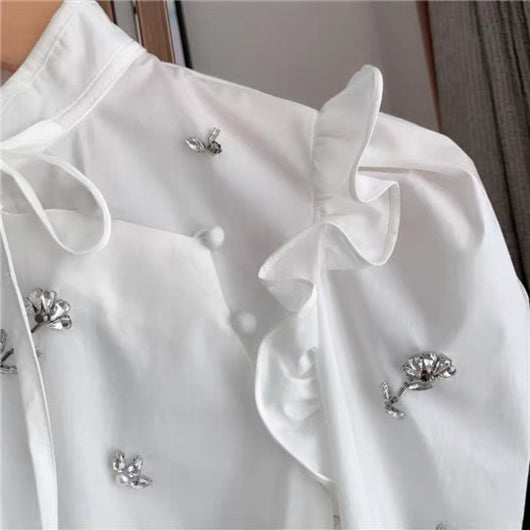 Camisa Monócromo Diamante Manga Larga Cuello Mao - Image 10