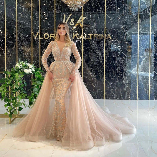 Vestido de Novia Elegante Estilo Francés con Mangas Largas