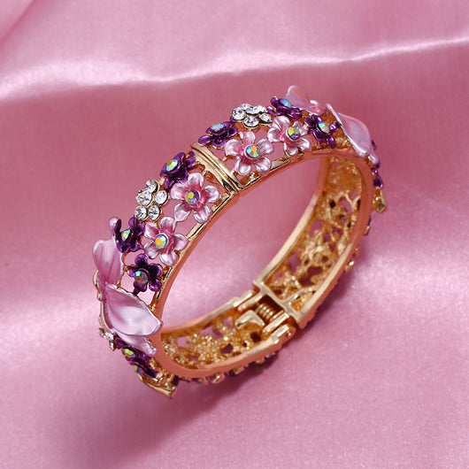 Brazalete Abierto con Mariposas y Flores Pintadas - Image 2