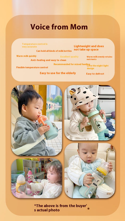 White portable bottle warmer with rose gold accents, digital display showing 45°C, and beige insulated sleeve. - Image 12