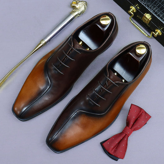 Zapatos Formales de Cuero para Hombre Estilo Británico con Diseño Bicolor - Image 7