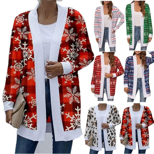 Cardigan Navideño con Estampado Festivo y Detalles en Contraste para Mujer - Image 9