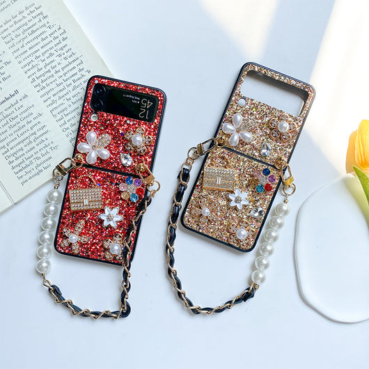 Funda Tipo Flip para Teléfono Plegable con Flores, Lentejuelas, Rhinestones y Perlas - Image 17