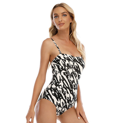 Traje de Baño Enterizo Tipo Tubo con Hombros Triangulares Negro y Blanco - Image 3