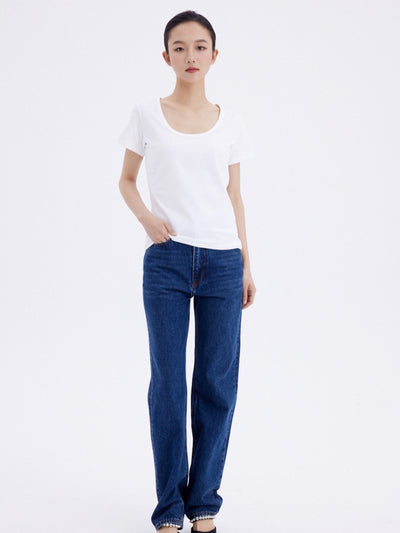 Jeans Rectos Azul Oscuro para Mujer - Estilo Simple y Versátil - Image 7