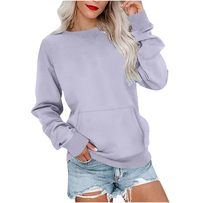 Sudadera Suelta de Color Liso con Cuello Redondo para Mujer - Image 10
